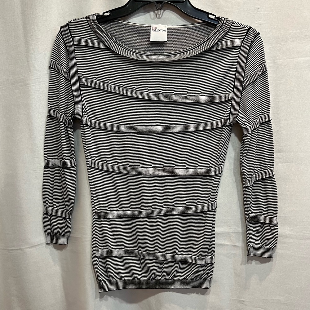 Vintage RED Valentino Striped Three Quarter Sleeve Lightweight Pullover Size XS